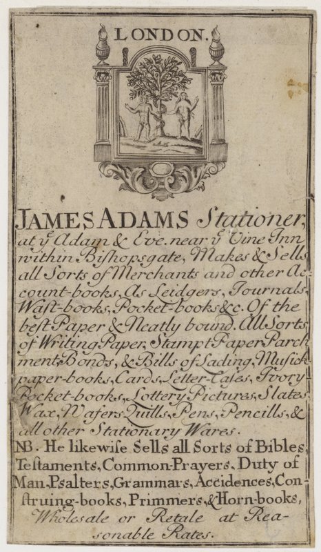 Tarjeta comercial de papelería, James Adams de English School