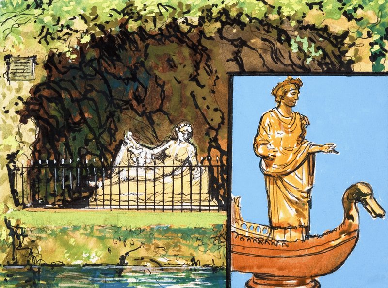 Estatua junto a un río de English School
