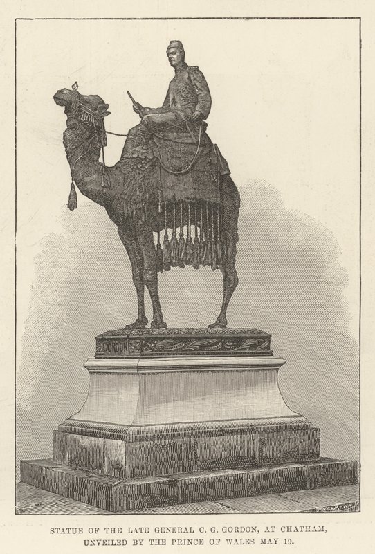 Estatua del difunto General C G Gordon, en Chatham, develada por el Príncipe de Gales de English School