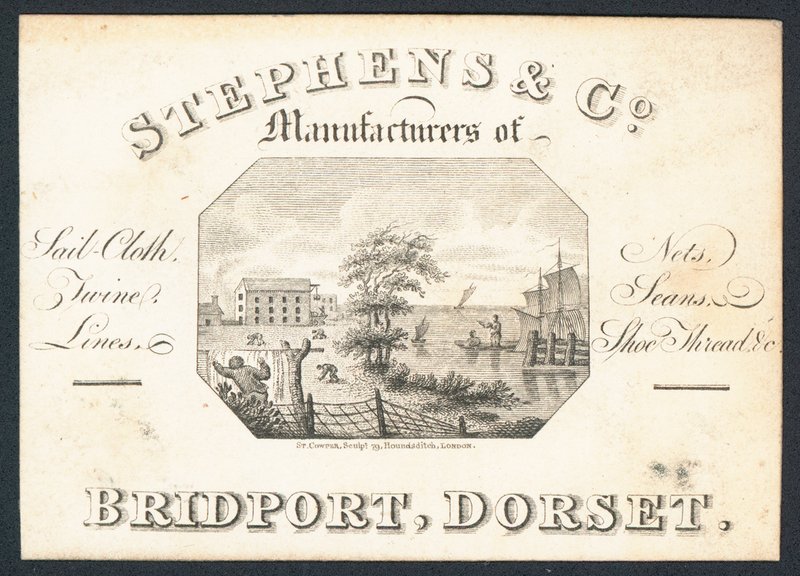 Stephens & Co, fabricantes de lona para velas, redes, cordeles, líneas e hilos para zapatos, tarjeta comercial de English School