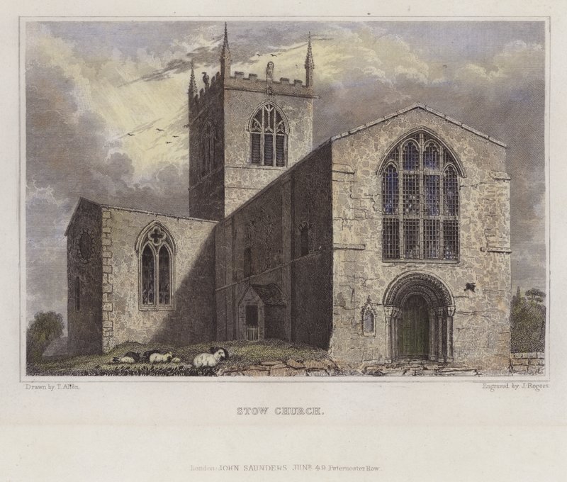 Iglesia de Stow, Lincolnshire (grabado coloreado) de English School