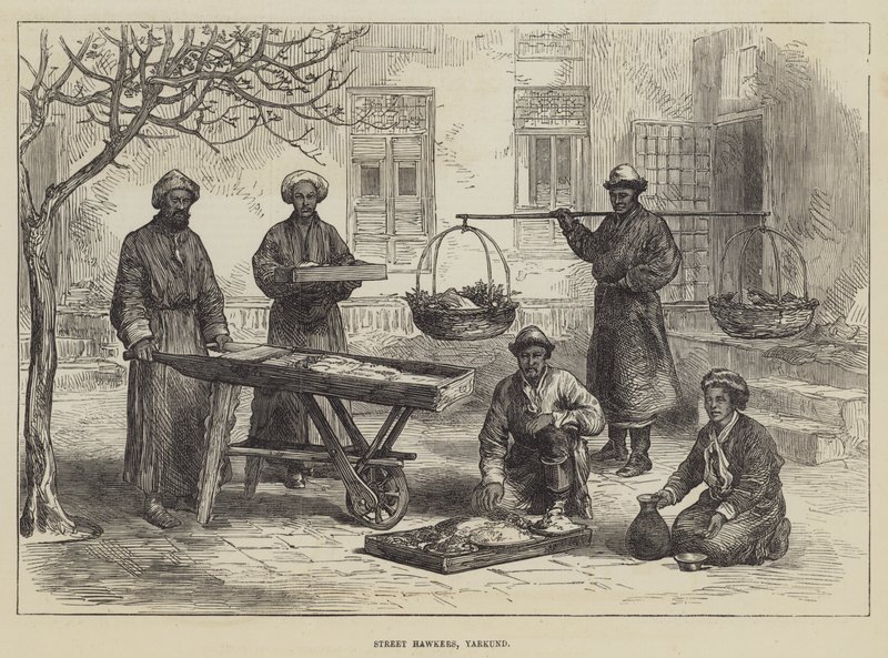 Vendedores Ambulantes, Yarkund (grabado) de English School