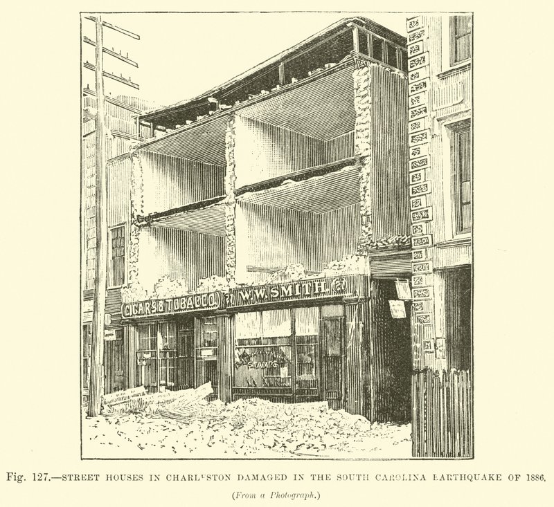 Casas de la calle en Charleston dañadas en el Terremoto de Carolina del Sur de 1886 de English School