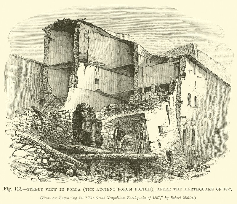 Vista de la calle en Polla (el Antiguo Foro Popilii), después del terremoto de 1857 de English School
