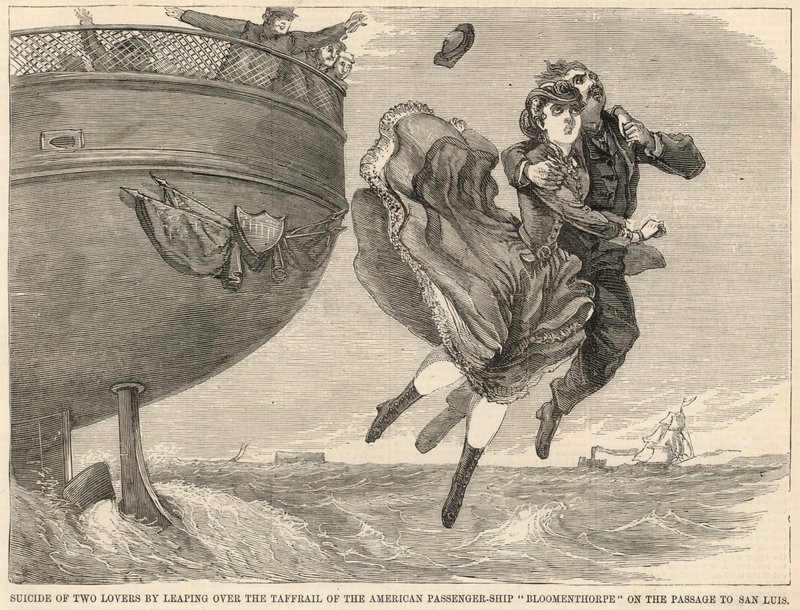 Suicidio de dos amantes saltando por la borda del barco de pasajeros americano Bloomenthorpe de English School