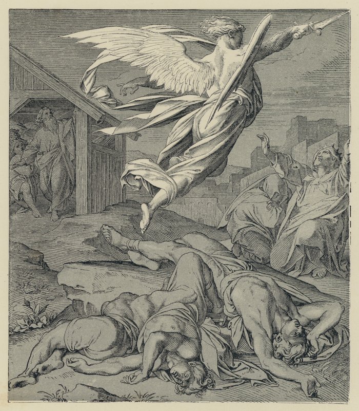 Convocatoria del Ángel Destructor a Babilonia (grabado) de English School