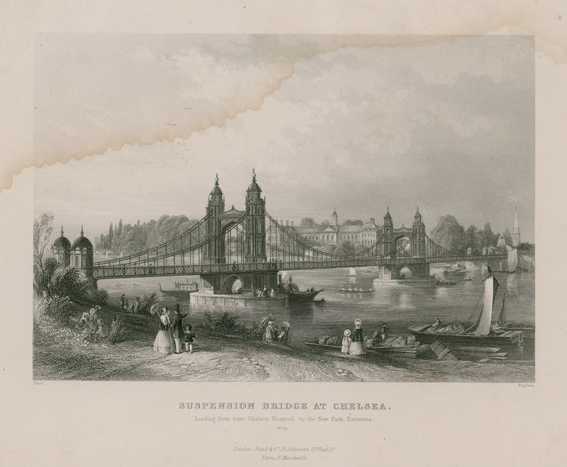 Puente colgante en Chelsea, cerca del Hospital de Chelsea al Nuevo Parque, Battersea de English School
