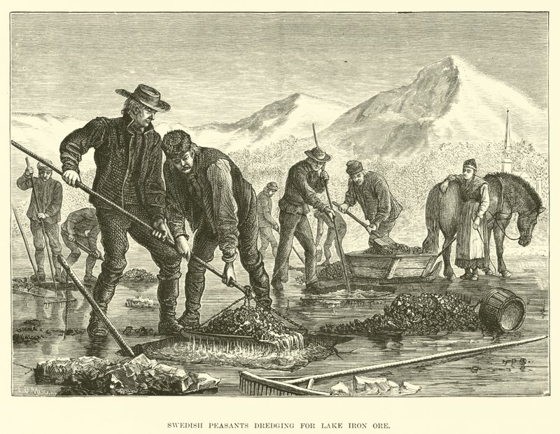 Campesinos suecos dragando mineral de hierro del lago de English School