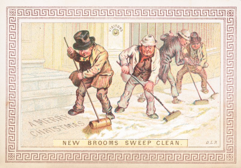Barriendo la nieve en la calle, Tarjeta de Navidad de English School
