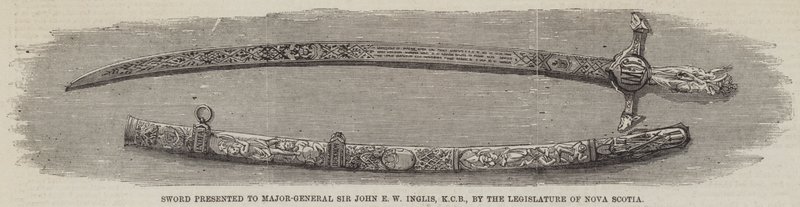 Espada presentada al Mayor General Sir John E W Inglis, KCB, por la Legislatura de Nueva Escocia de English School