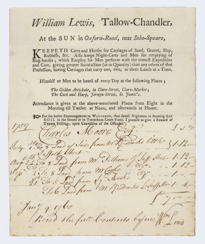 Tarjeta comercial de fabricante de velas, William Lewis de English School