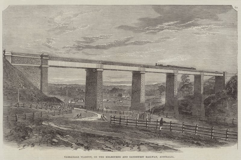 Viaducto de Tarradale, en el ferrocarril de Melbourne y Sandhurst, Australia de English School