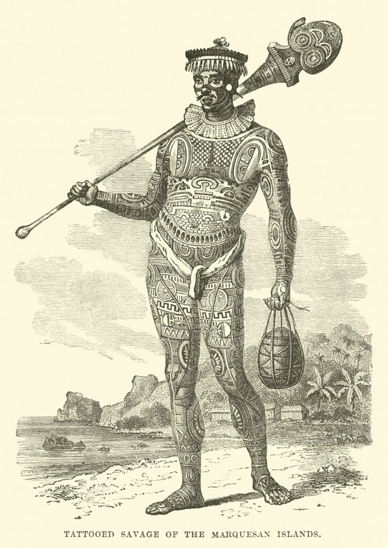 Salvaje tatuado de las Islas Marquesas de English School