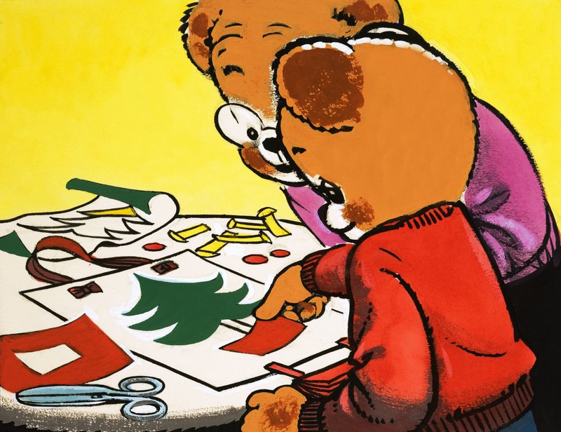 Osos de peluche haciendo decoraciones navideñas de English School