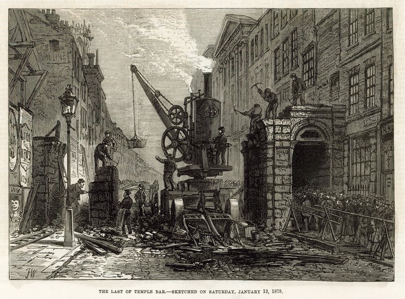 Temple Bar, Londres. Demolición, 12 de enero de 1878 de English School