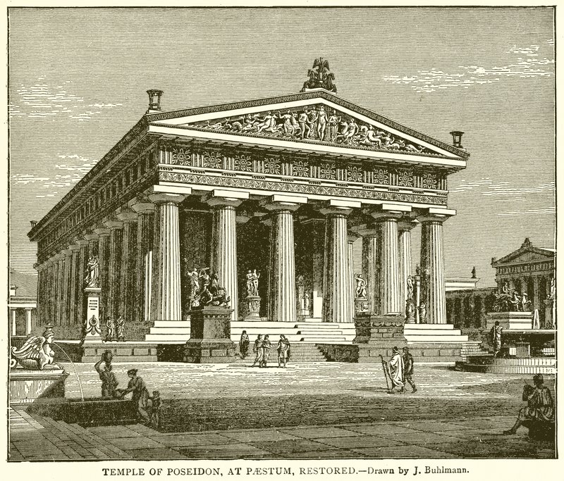 Templo de Poseidón, en Paestum, restaurado de English School