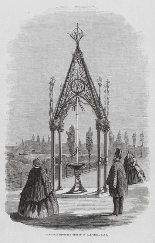 Fuente Teulon, Battersea Park, Londres, Inglaterra (grabado) de English School