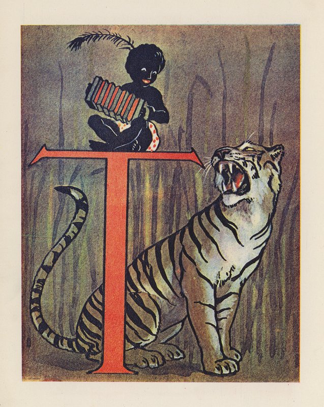 El abecedario de los animales: Letra T, Tigre (litografía en color) de English School