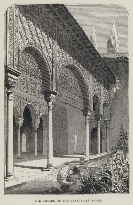 La Arcada del Generalife, España (grabado) de English School
