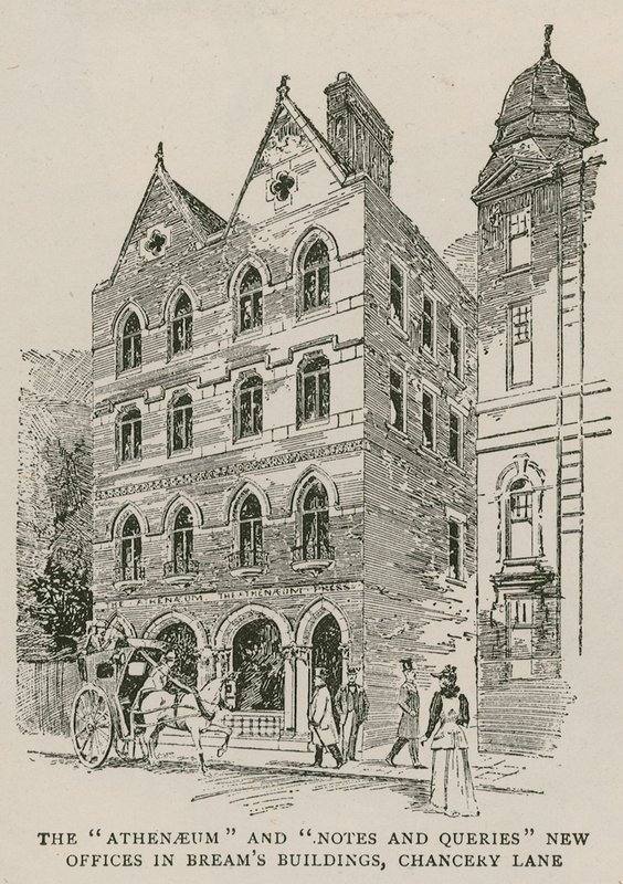 El Ateneo y las nuevas oficinas de Notes and Queries en Breams Buildings, Chancery Lane, Londres de English School