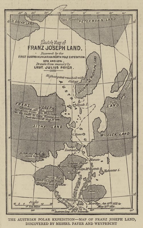 La expedición polar austriaca, mapa de la Tierra de Franz Joseph, descubierta por los señores Payer y Weyprecht de English School