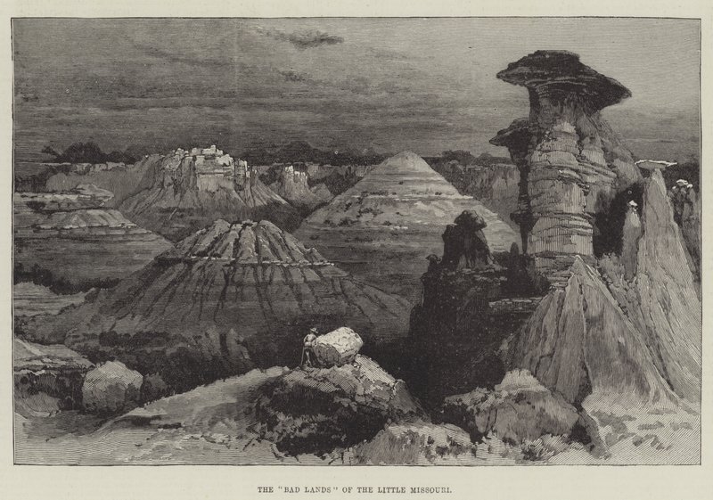 Las "Tierras Malas" del Pequeño Missouri (grabado) de English School