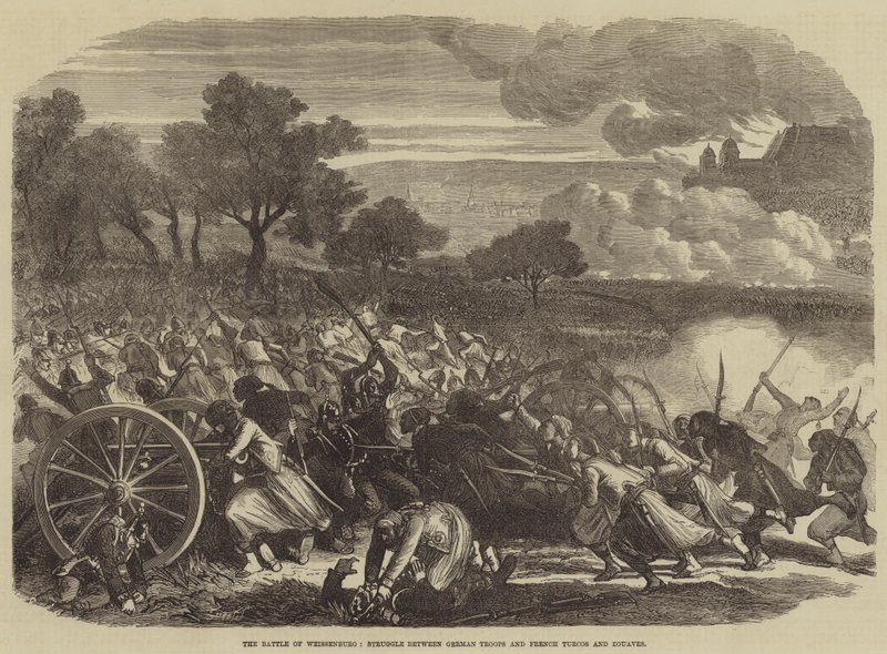 La batalla de Weissenburg, lucha entre tropas alemanas y turcos y zuavos franceses de English School