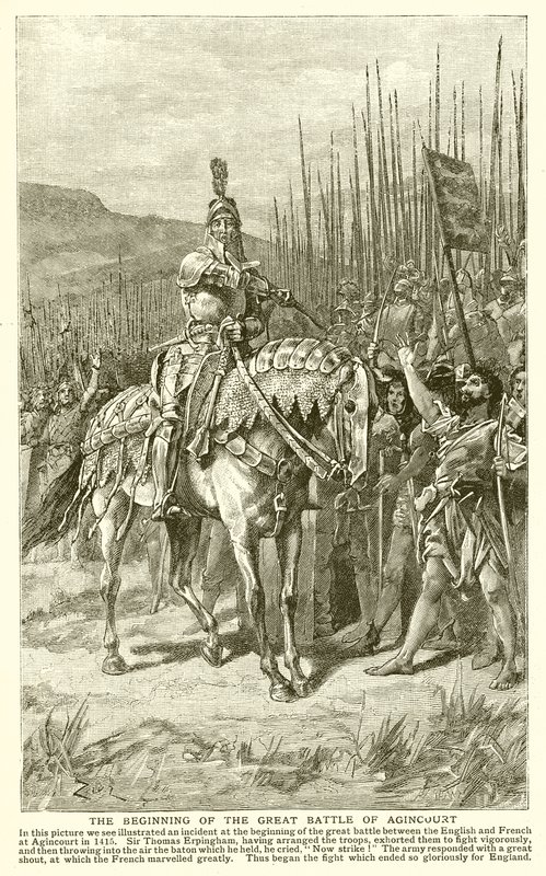El comienzo de la gran batalla de Agincourt de English School