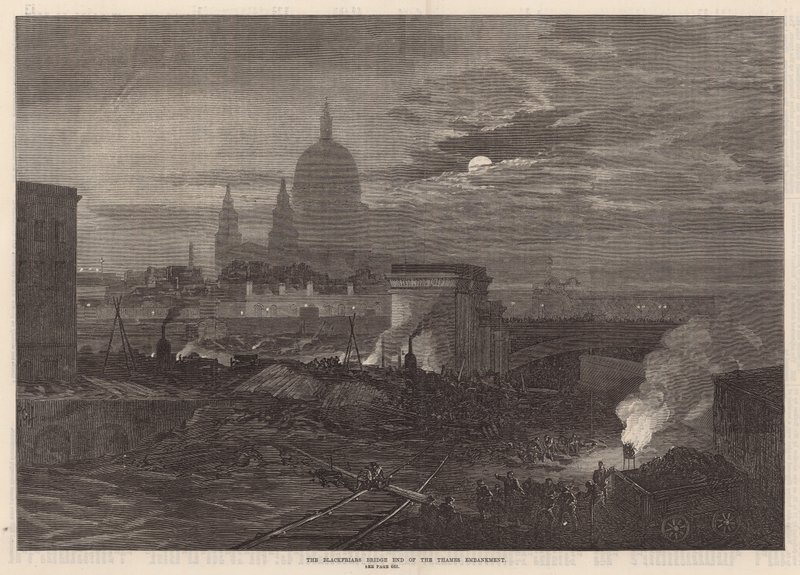 El extremo del Puente de Blackfriars del Terraplén del Támesis de English School