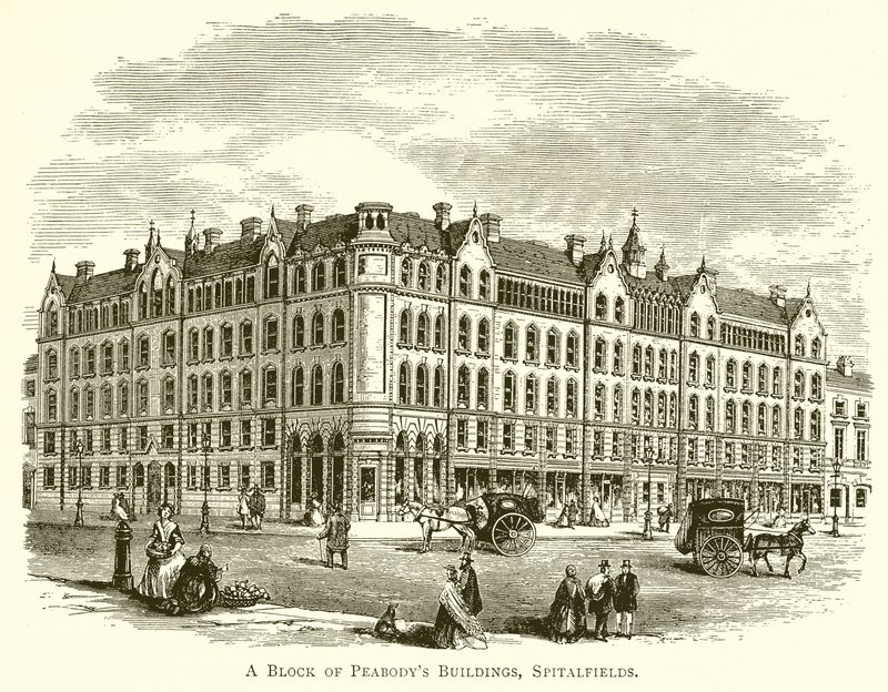 El bloque de edificios de Peabody, Spitalfields de English School