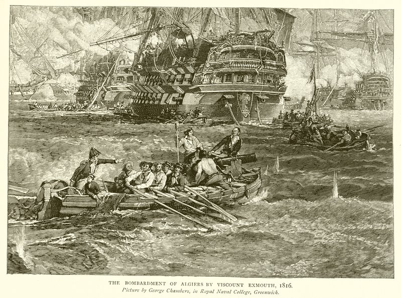 El bombardeo de Argel por el vizconde Exmouth, 1816 de English School