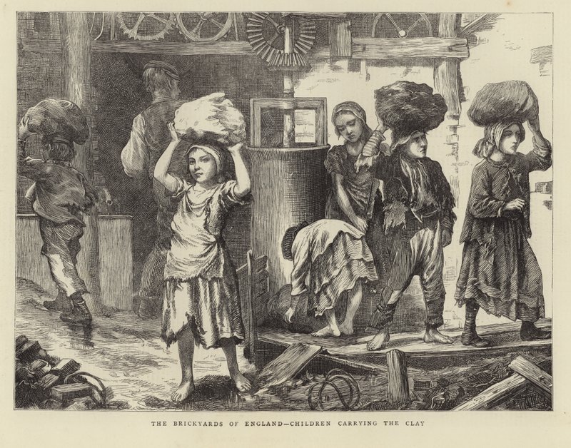 Las ladrilleras de Inglaterra - Niños llevando la arcilla de English School