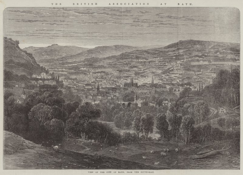La Asociación Británica en Bath, vista de la ciudad de Bath desde el sureste de English School