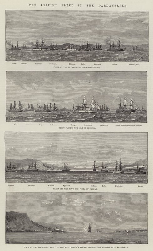 La flota británica en los Dardanelos (grabado) de English School