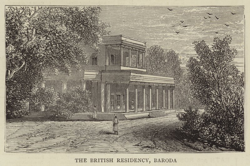 La residencia británica, Baroda (grabado) de English School