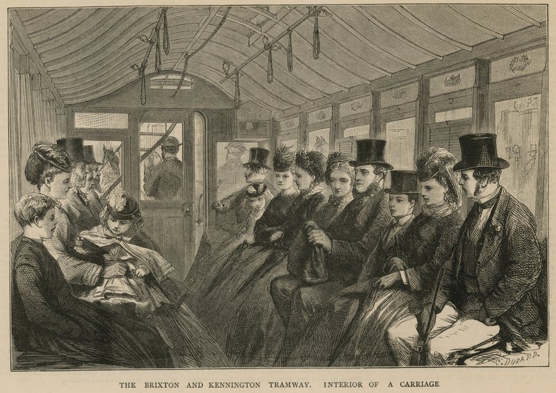 El tranvía de Brixton y Kennington - interior de un vagón de English School