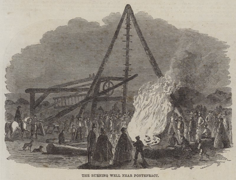 El pozo ardiente cerca de Pontefract (grabado) de English School