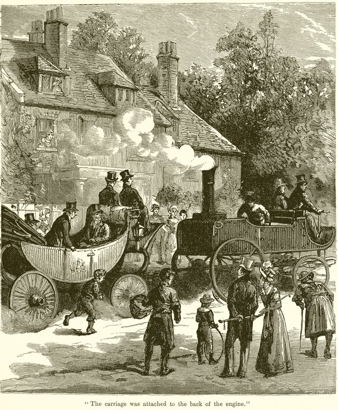 El carruaje estaba unido a la parte trasera de la locomotora de English School