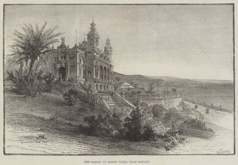 El Casino en Monte Carlo, cerca de Mónaco (grabado) de English School