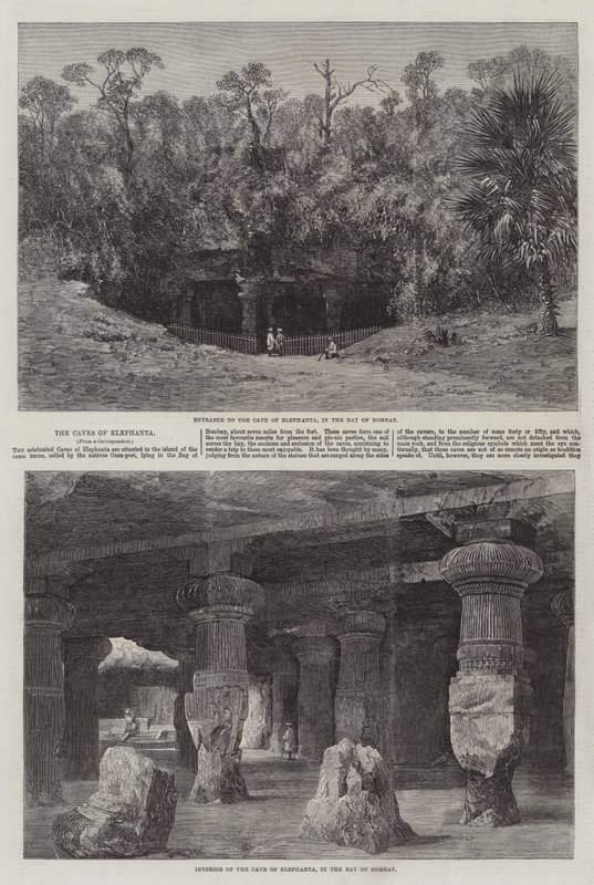 Las cuevas de Elephanta (grabado) de English School