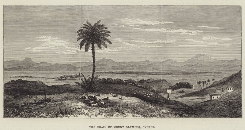 La cadena del Monte Olimpo, Chipre (grabado) de English School
