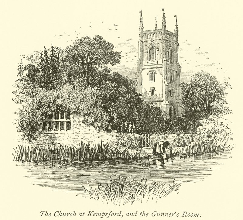 La iglesia en Kempsford y la sala de los artilleros de English School