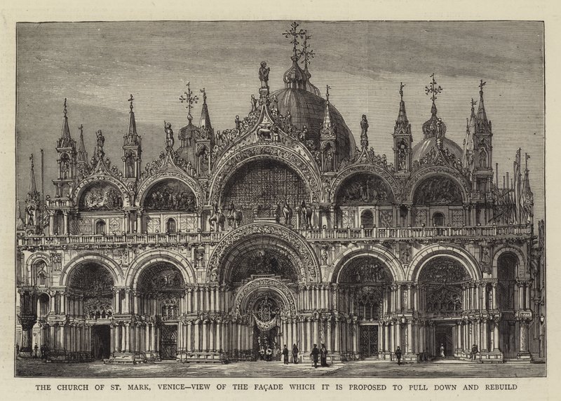 La Iglesia de San Marcos, Venecia, Vista de la Fachada que se propone derribar y reconstruir (grabado) de English School
