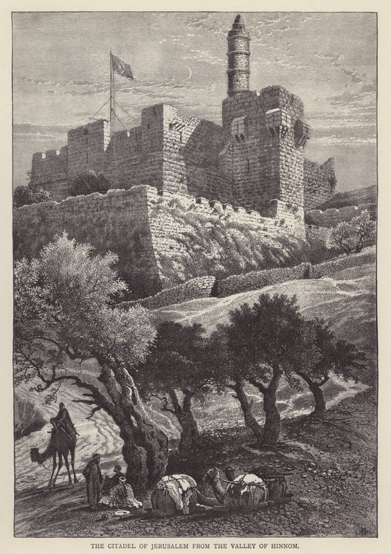 La Ciudadela de Jerusalén desde el Valle de Hinnom (grabado) de English School