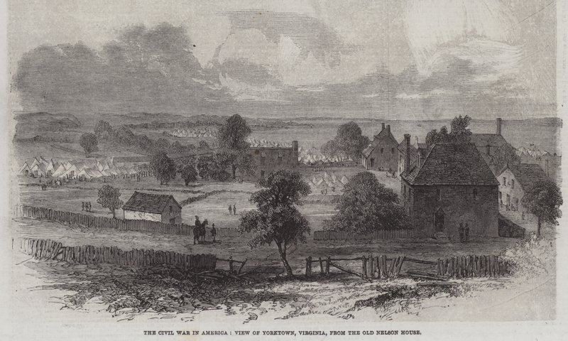 La Guerra Civil en América, Vista de Yorktown, Virginia, desde la Casa Vieja de Nelson (grabado) de English School