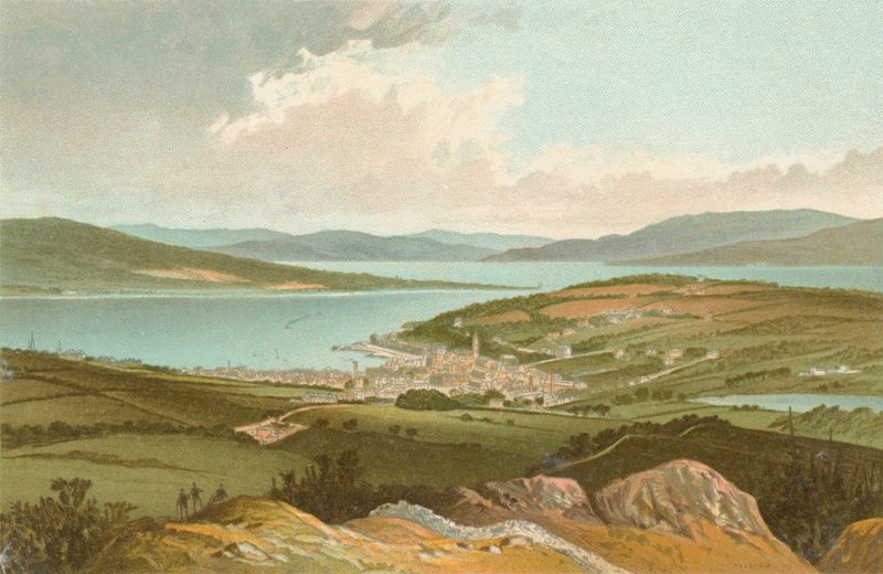 El Clyde y la Bahía de Rothesay desde Barone Hill de English School