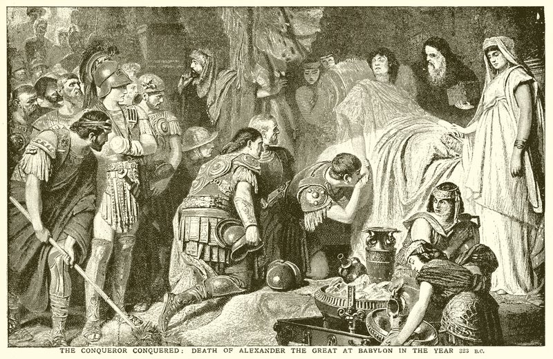 El conquistador conquistado: Muerte de Alejandro Magno en Babilonia en el año 323 a.C. de English School