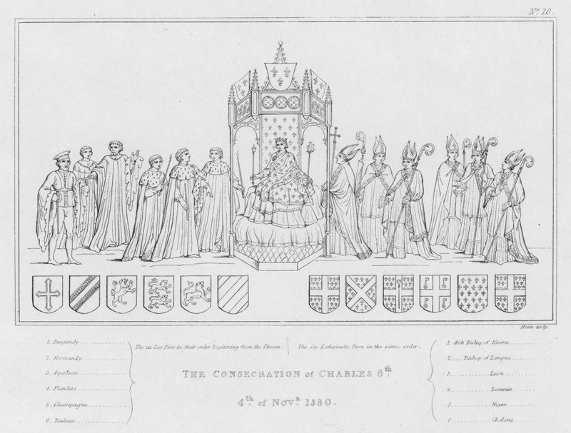 La consagración de Carlos VI, 4 de noviembre de 1380 (grabado) de English School