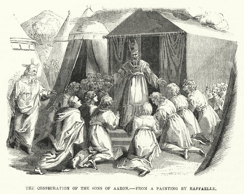 La consagración de los hijos de Aarón, de una pintura de Rafael (grabado) de English School
