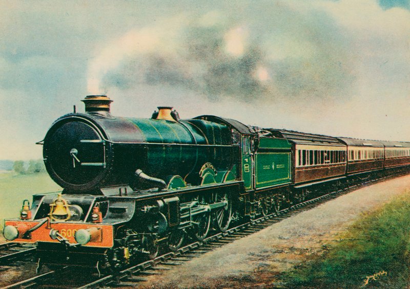 El "Cornish Riviera Express", remolcado por el "King George V", Great Western Railway (litografia en color) de English School